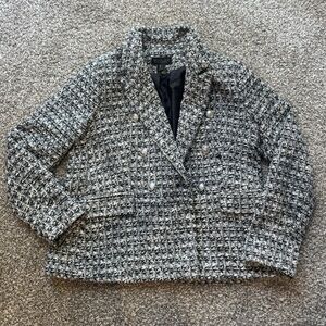 Rachel Zoe Black & White Tweed Double-Breasted Blazer